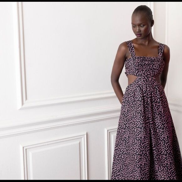 NWT Rebecca Vallance Cha Cha Silk Polka Dot Cutout Pleated Midi Dress size 6 - Picture 5 of 14